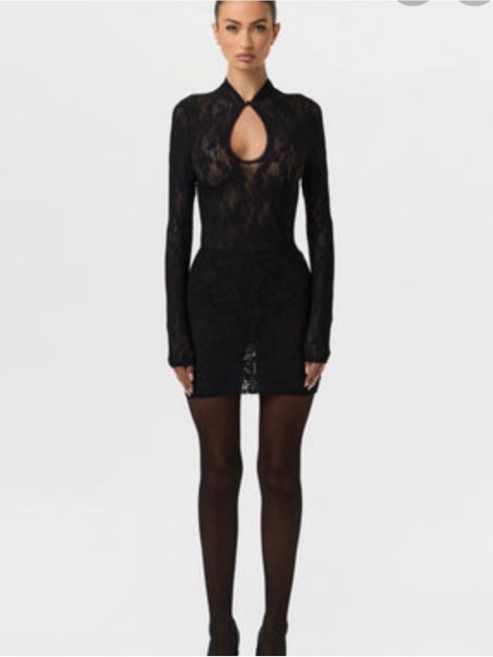 Naked Wardrobe Black Lace Keyhole Mini Dress